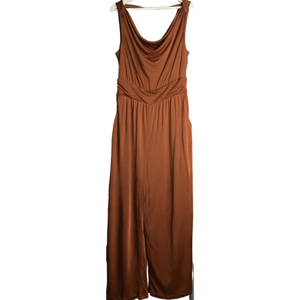 Maeve Draped cowlneck Jumpsuit - Rust brown - Size M